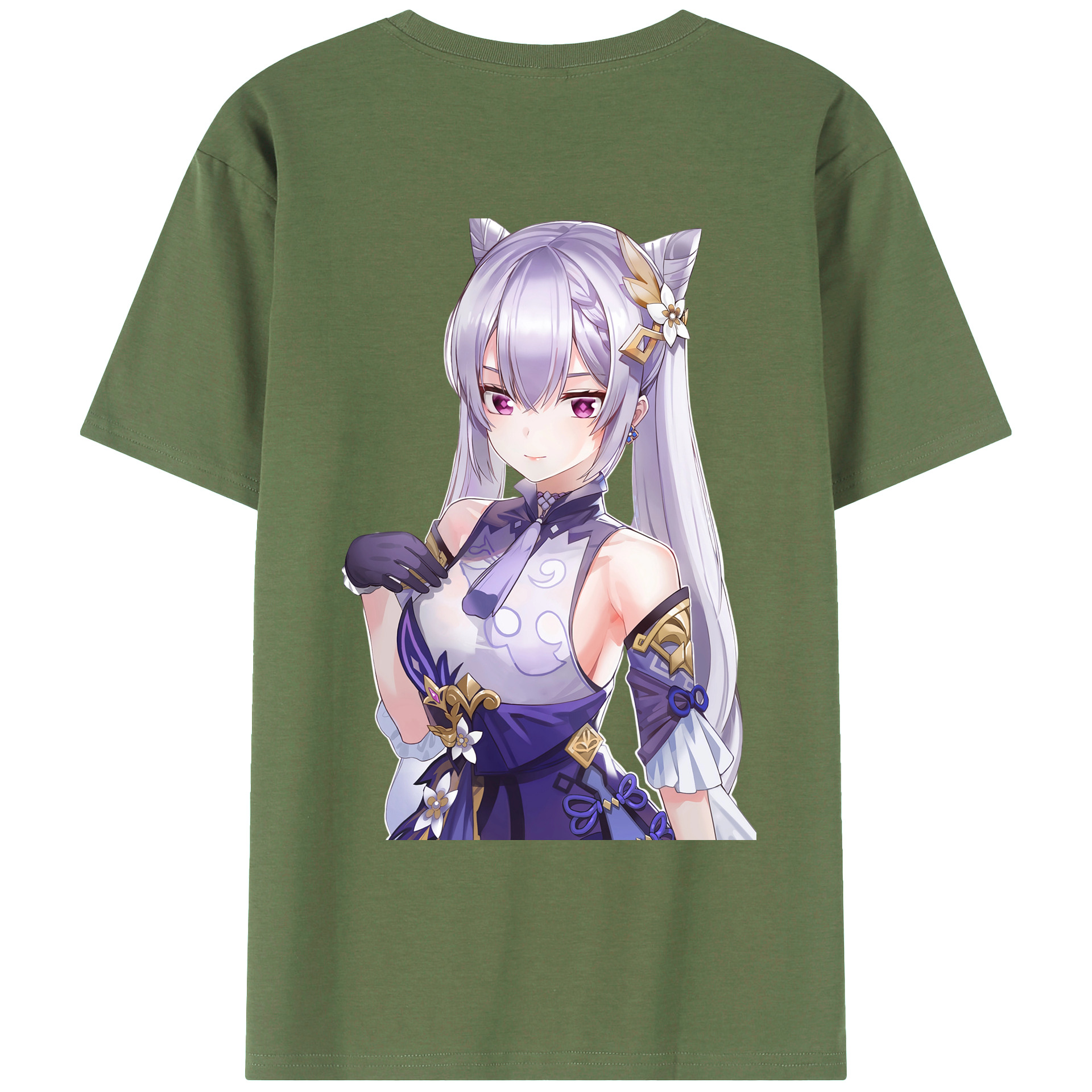 げんし神 刻晴 こくせい genshin Kokusei 綿100％ メンズ半袖Tシャツ（バックプリント） 通気性